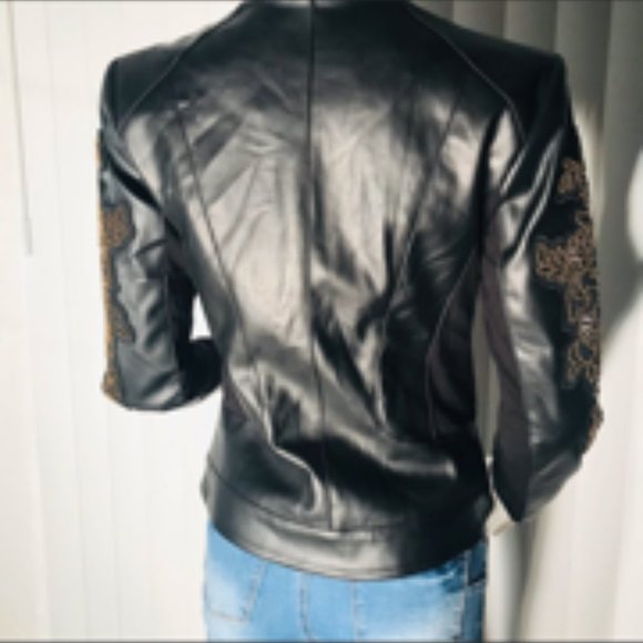 (NWT) G BY GIULIANA BLACK (FAUX) LEATHER EMBROIDERED MOTO JACKET! - Picture 4 of 4